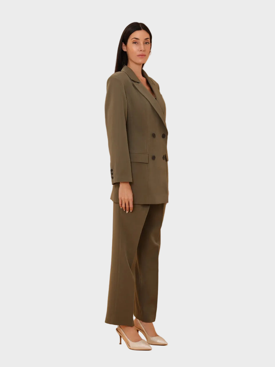 Kiara – Oversized Damen-Anzugset in Khaki – Ansicht 4