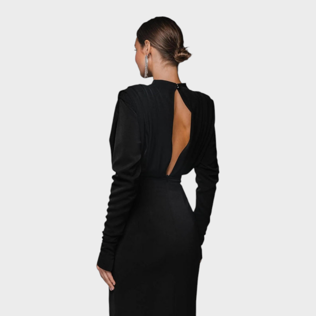Franchezka | Unifarbenes, langärmeliges Kleid mit tiefem Schlitz