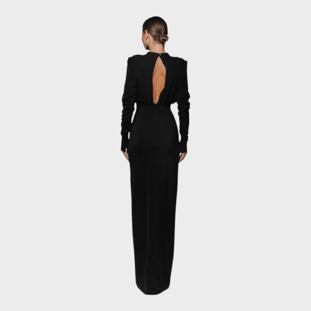 Franchezka | Unifarbenes, langärmeliges Kleid mit tiefem Schlitz