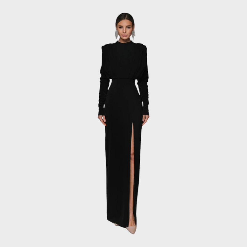 Franchezka | Unifarbenes, langärmeliges Kleid mit tiefem Schlitz