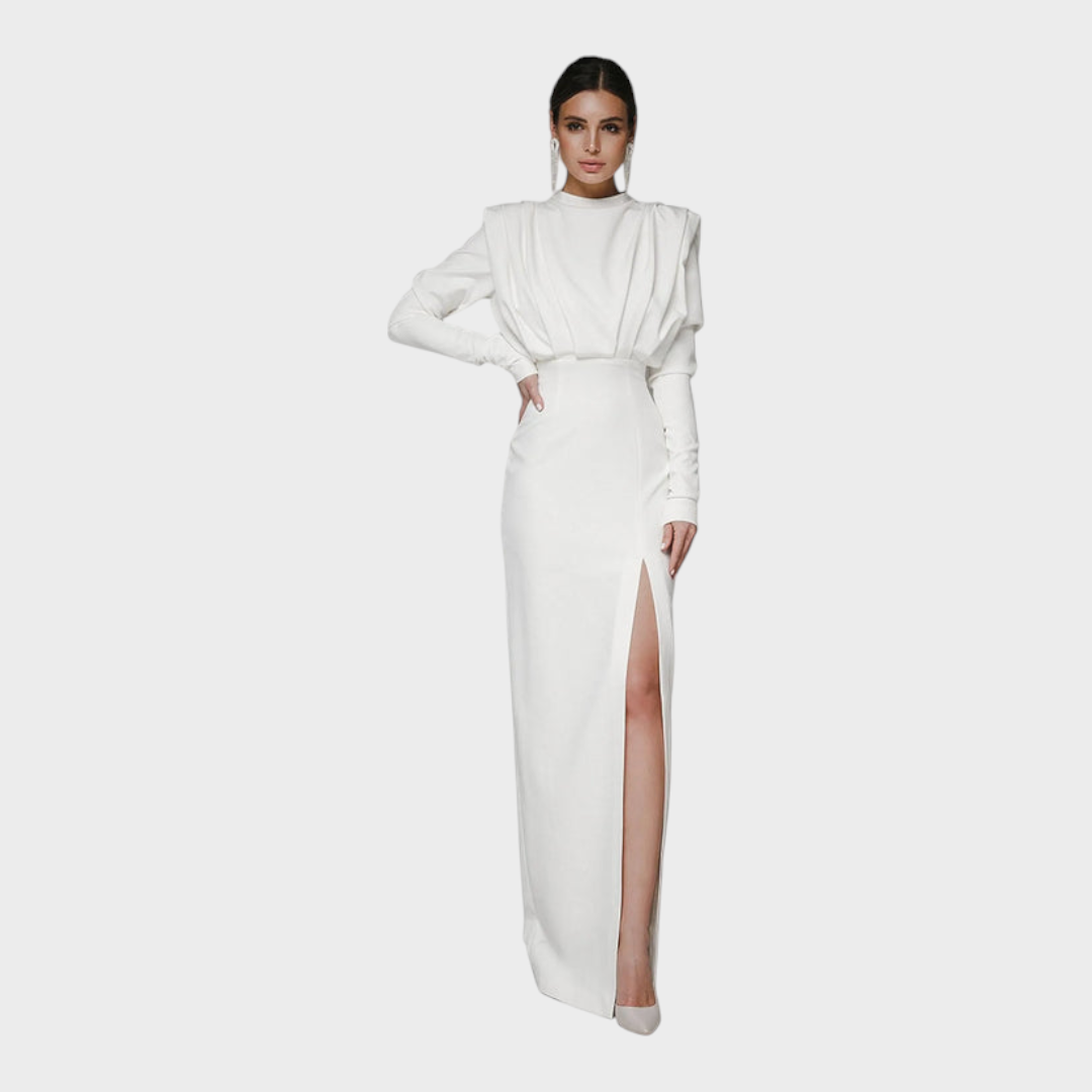 Franchezka | Unifarbenes, langärmeliges Kleid mit tiefem Schlitz