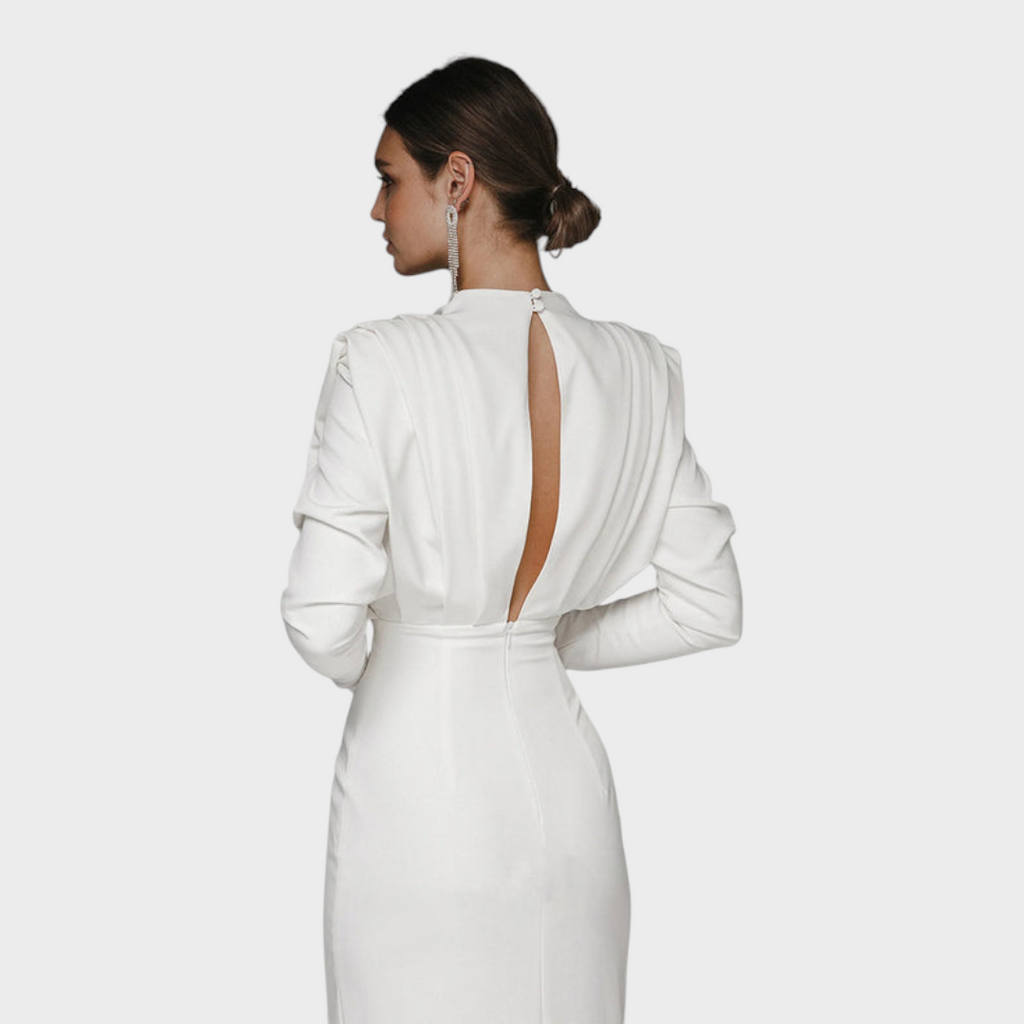 Franchezka | Unifarbenes, langärmeliges Kleid mit tiefem Schlitz