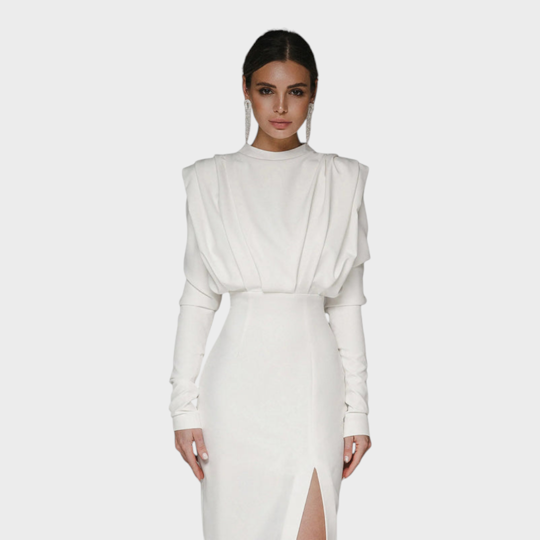 Franchezka | Unifarbenes, langärmeliges Kleid mit tiefem Schlitz