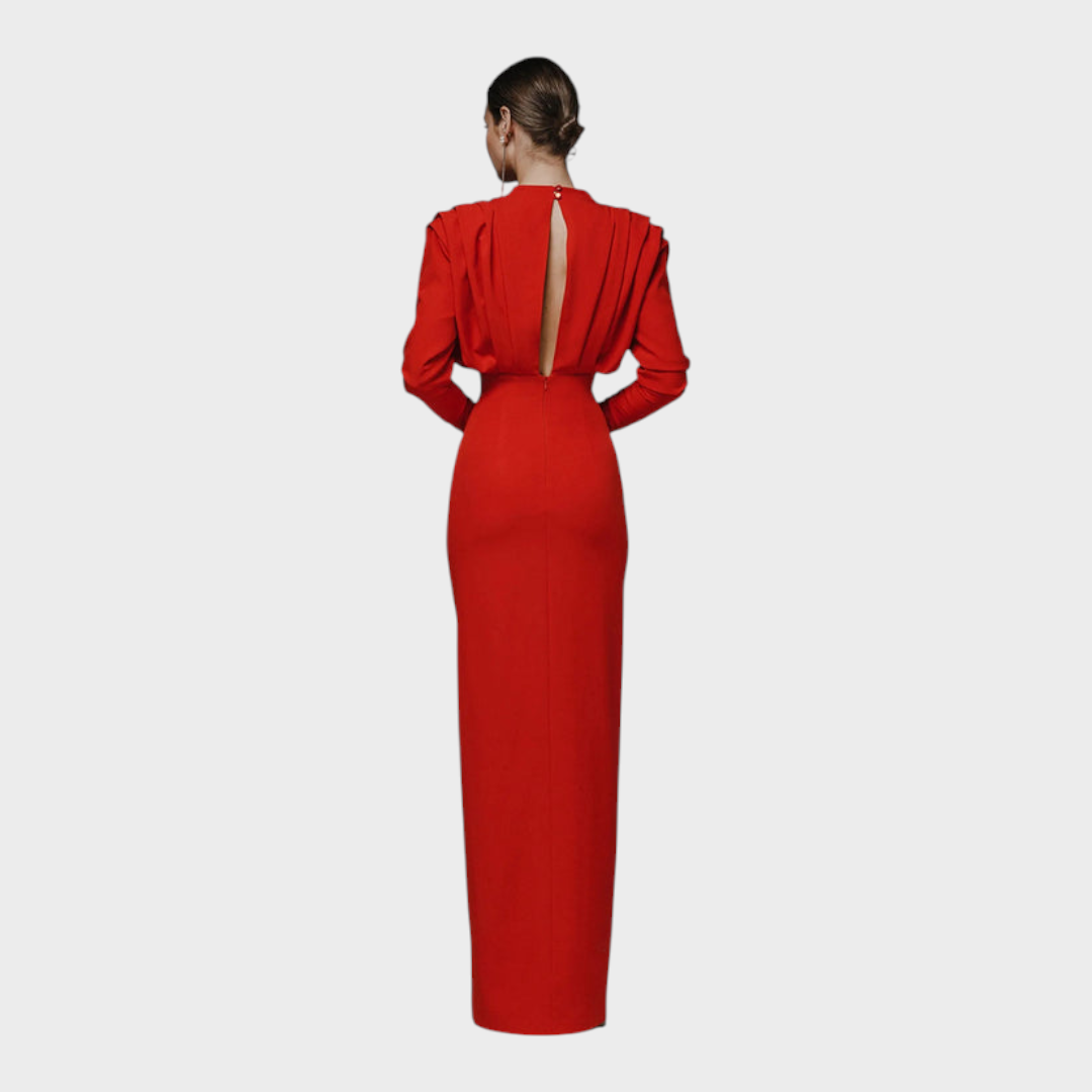 Franchezka | Unifarbenes, langärmeliges Kleid mit tiefem Schlitz