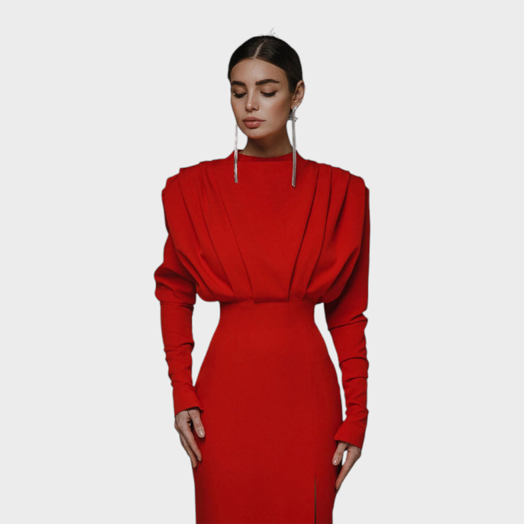 Franchezka | Unifarbenes, langärmeliges Kleid mit tiefem Schlitz