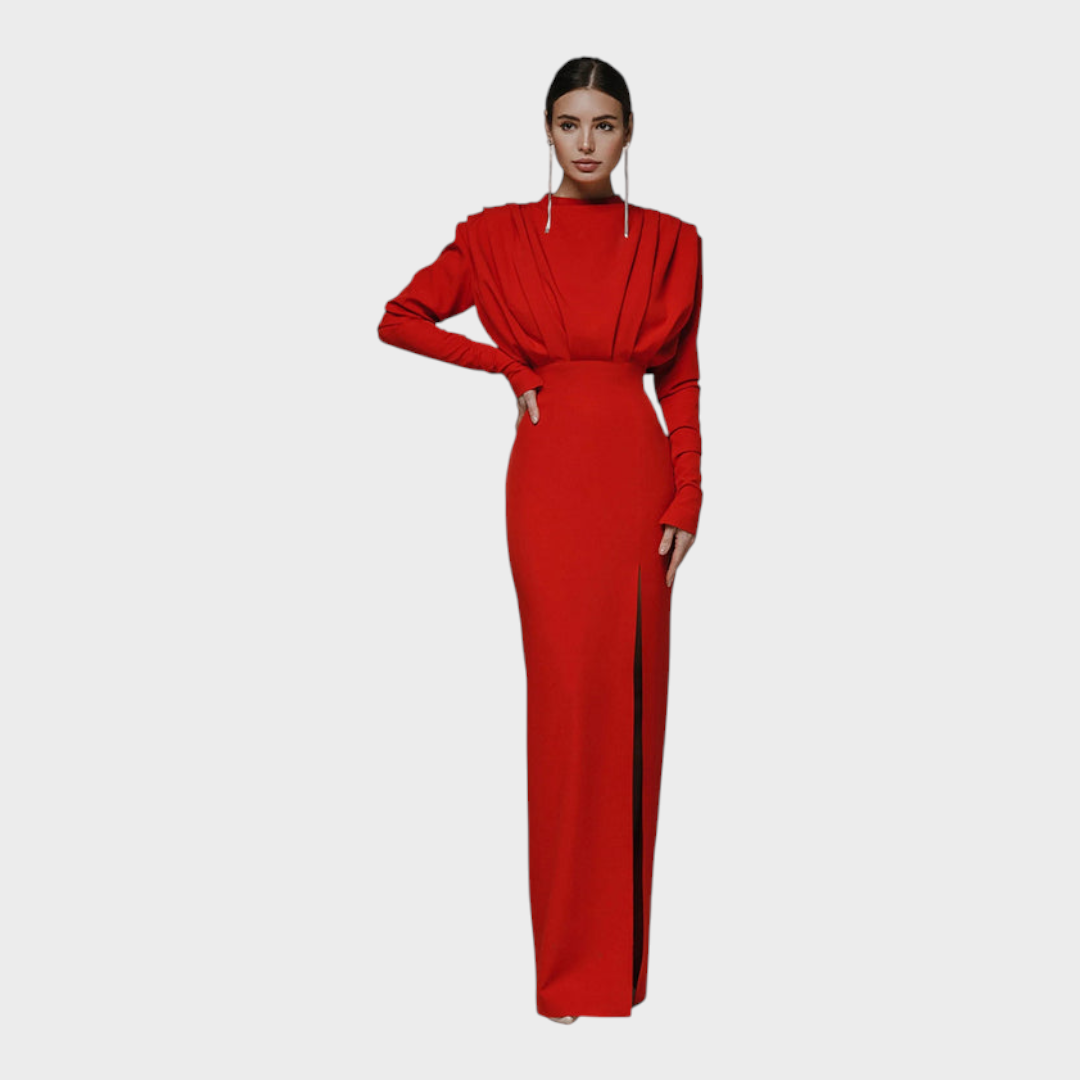 Franchezka | Unifarbenes, langärmeliges Kleid mit tiefem Schlitz