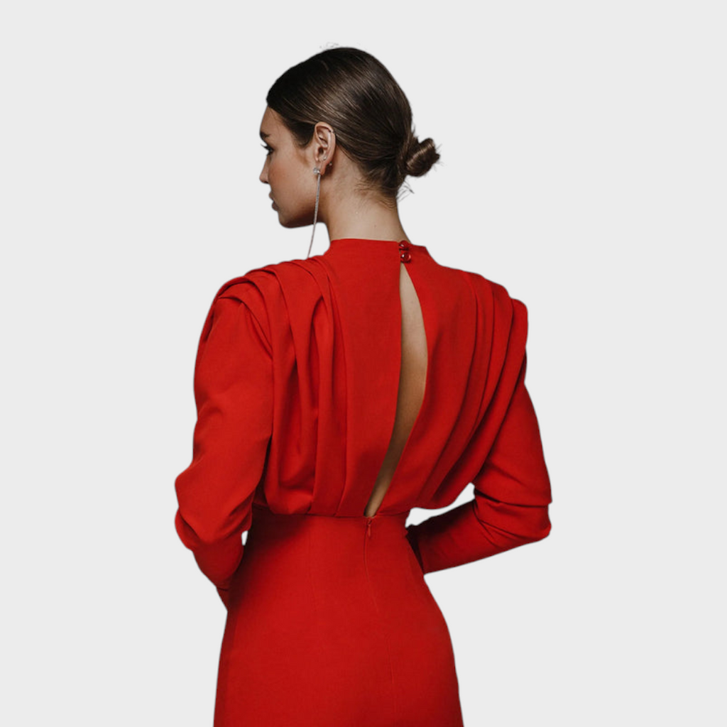 Franchezka | Unifarbenes, langärmeliges Kleid mit tiefem Schlitz