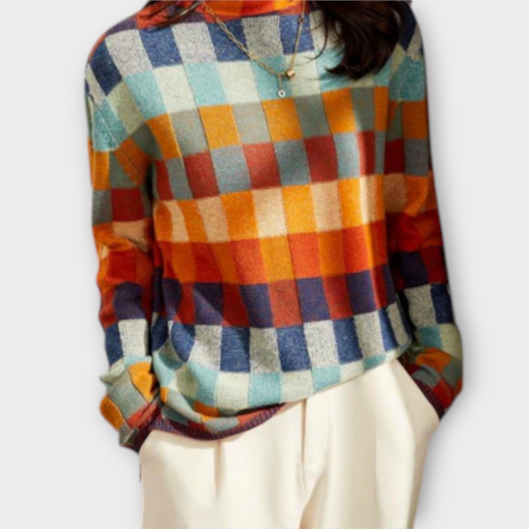 Damen-Patchwork-Rollkragenpullover Erika – Ansicht 2