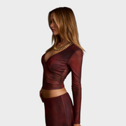 Zaria – Mesh-Bluse in Mulberry mit Neckholder-Ausschnitt – Ansicht 3