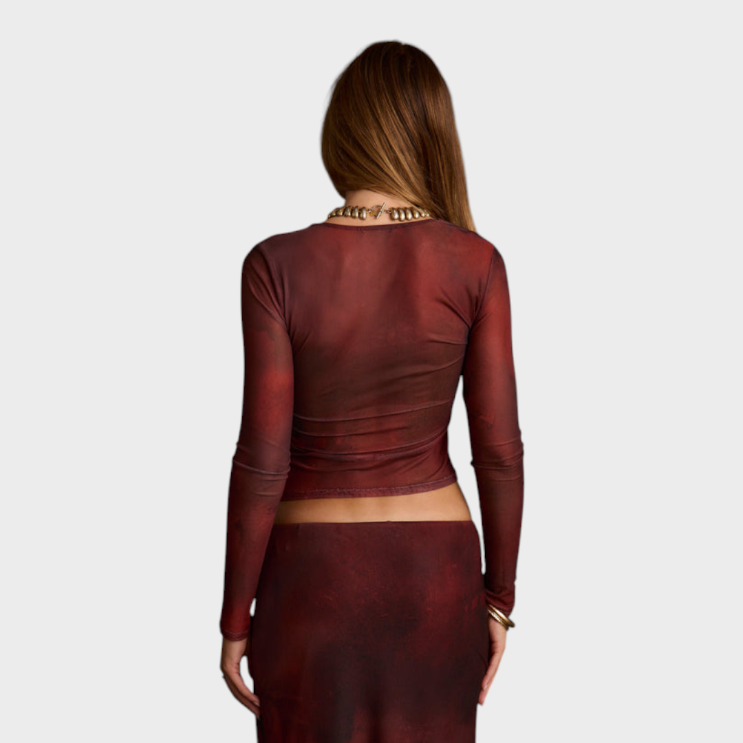 Zaria – Mesh-Bluse in Mulberry mit Neckholder-Ausschnitt – Ansicht 4