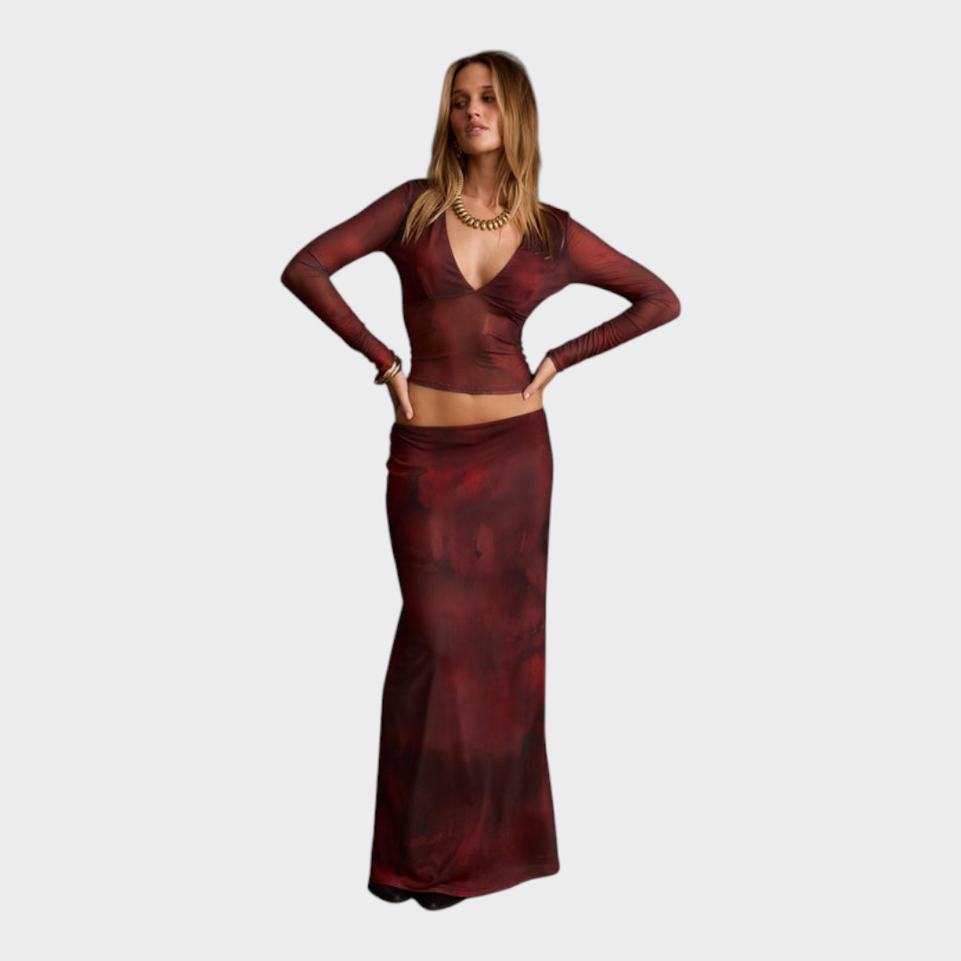 Zaria – Mesh-Bluse in Mulberry mit Neckholder-Ausschnitt – Ansicht 2