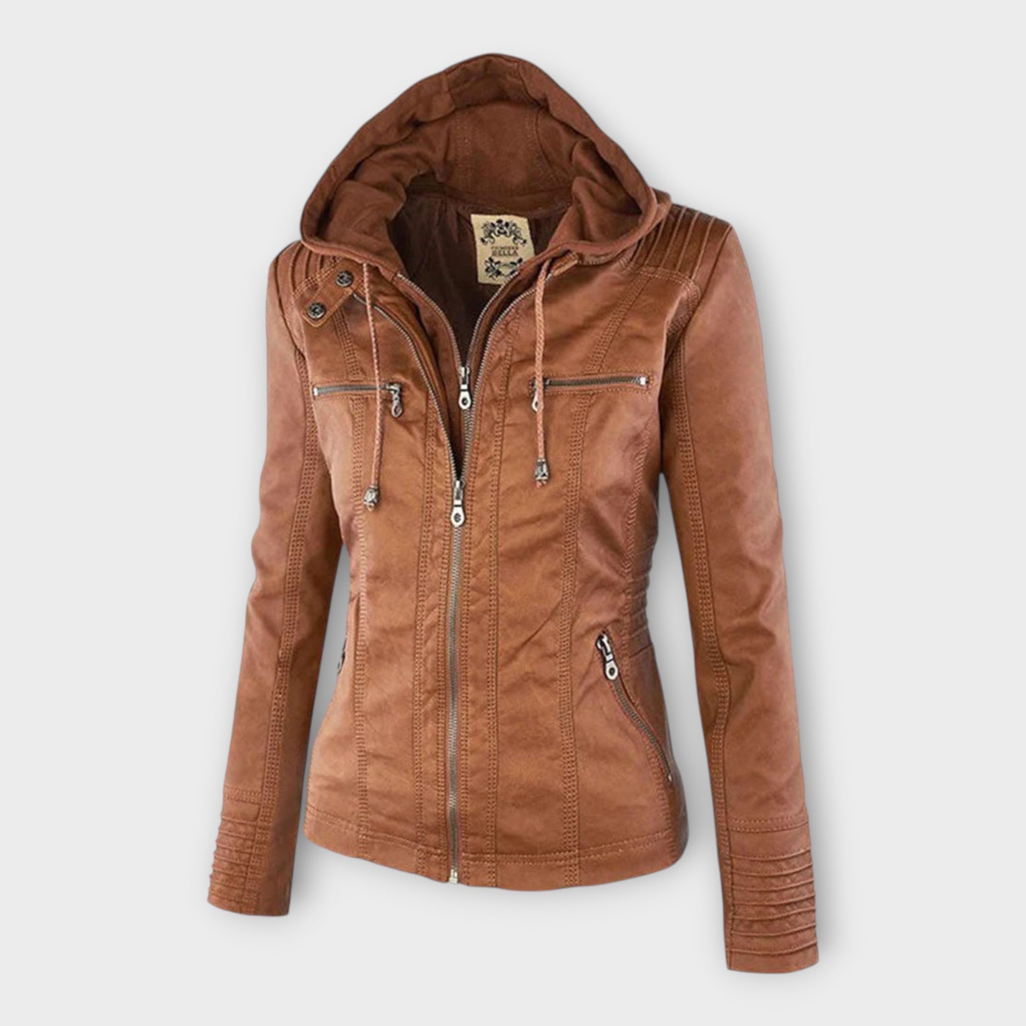 Moderne Lederjacke mit Kapuze und zeitloser Linienführung