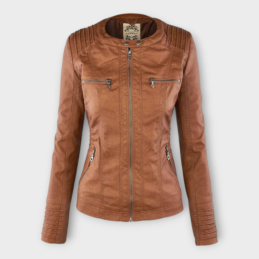 Moderne Lederjacke mit Kapuze und zeitloser Linienführung