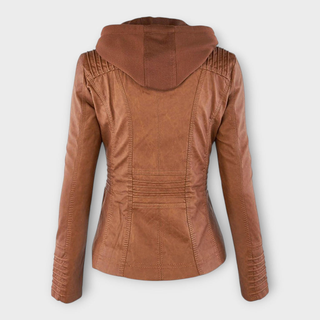 Moderne Lederjacke mit Kapuze und zeitloser Linienführung