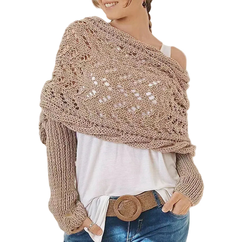Maribel – Strickbluse-Schal für Damen mit Lochmuster und langen Ärmeln – Ansicht 2