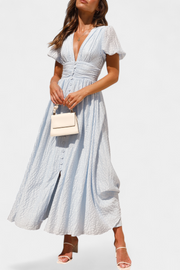 Mélia – Maxikleid für Damen mit V-Ausschnitt und Puffärmeln – Ansicht 4