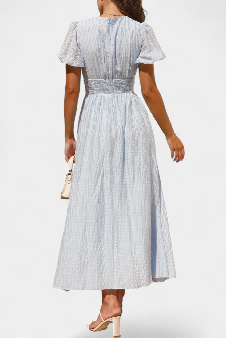 Mélia – Maxikleid für Damen mit V-Ausschnitt und Puffärmeln – Ansicht 3