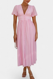 Mélia – Maxikleid für Damen mit V-Ausschnitt und Puffärmeln – Ansicht 8