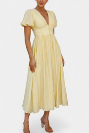 Mélia – Maxikleid für Damen mit V-Ausschnitt und Puffärmeln