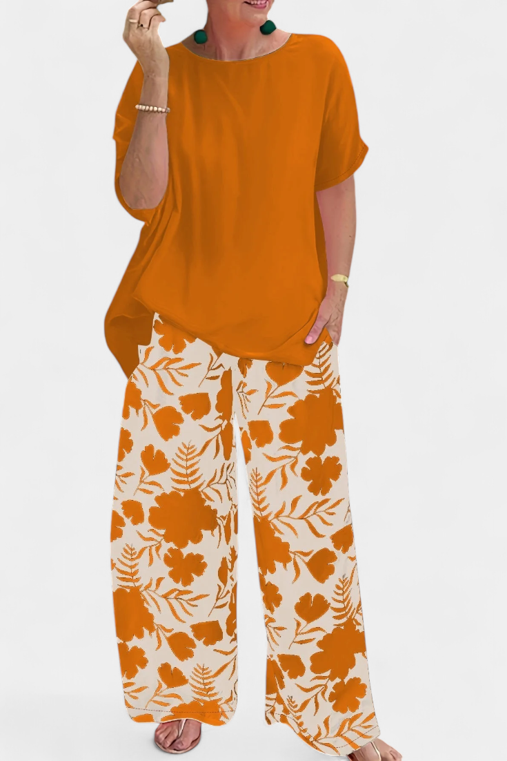 Florales Damen-Set Aivy mit lockerer Bluse und weiter Hose – Ansicht 3