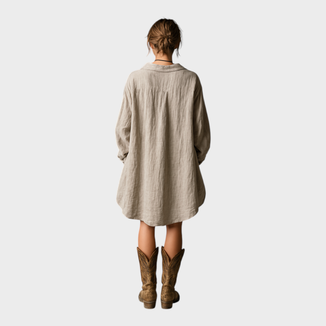 Lavriki – Locker geschnittenes Damen-Minikleid aus Baumwolle und Leinen mit Knöpfen