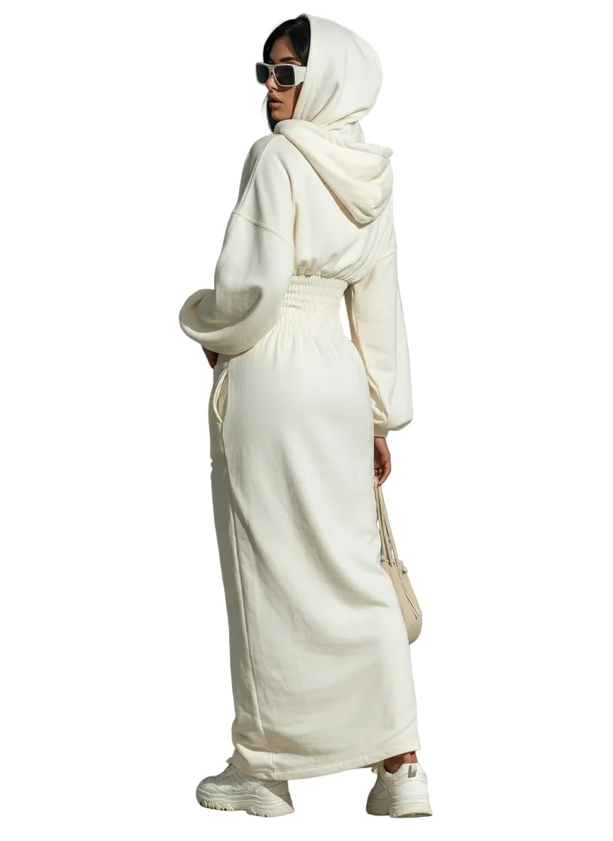 Rachel – Maxi-Sweatkleid mit Kapuze und Raffung an der Taille
