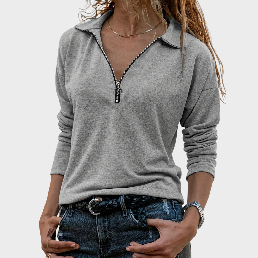 Nadine – Damen-Sweatshirt mit halbem Reißverschluss – Ansicht 3