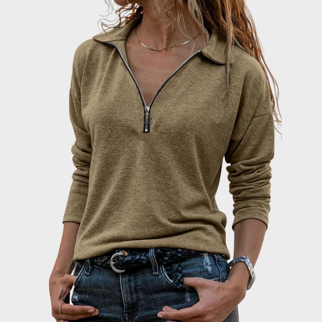 Nadine – Damen-Sweatshirt mit halbem Reißverschluss – Ansicht 6