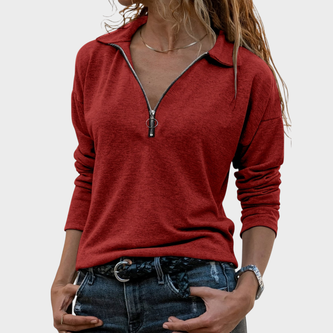 Nadine – Damen-Sweatshirt mit halbem Reißverschluss – Ansicht 2