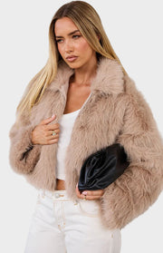 Nero – Hellbraune Damen-Kunstpelzjacke