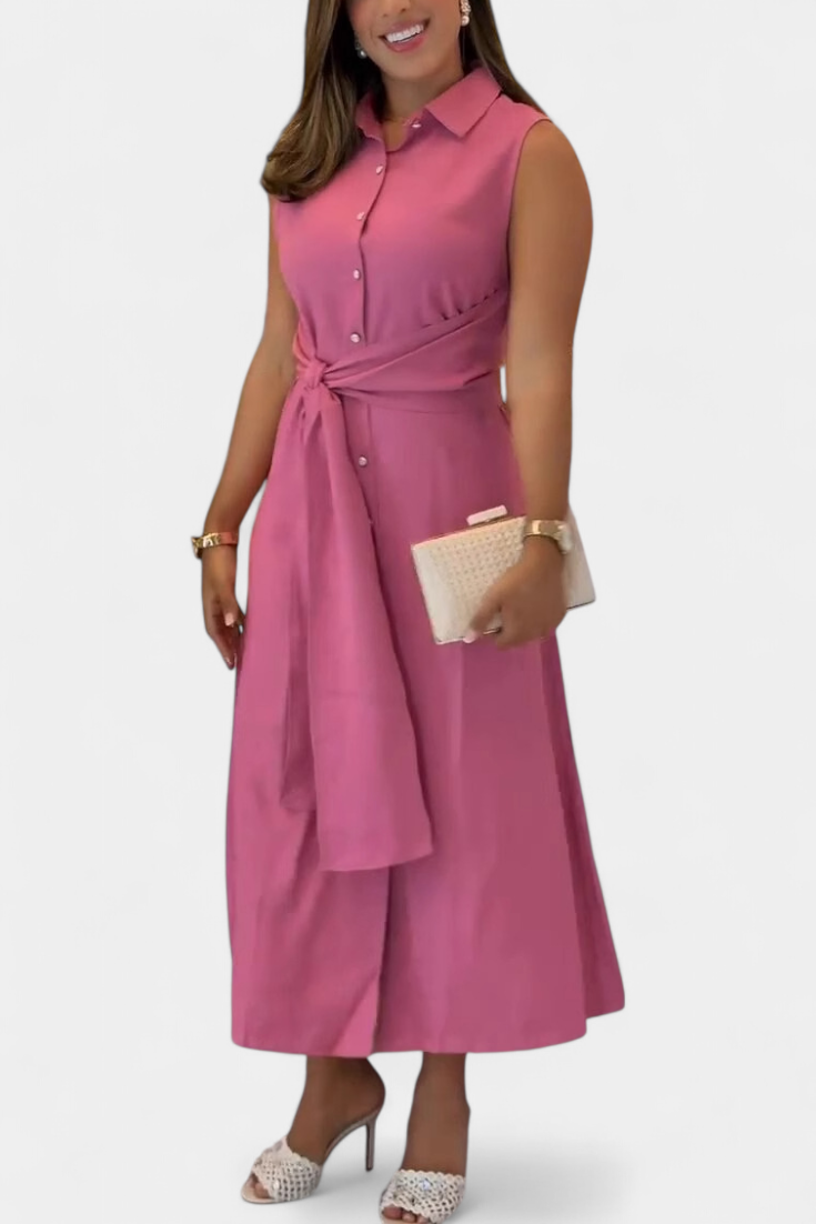Behnaz – Ärmelloses Hemdblusenkleid für Damen mit Gürtel und Kragen – Ansicht 2