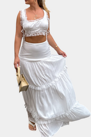 Damen-Set Ilys mit Spitzen-Crop-Top und langem Rock – Ansicht 2