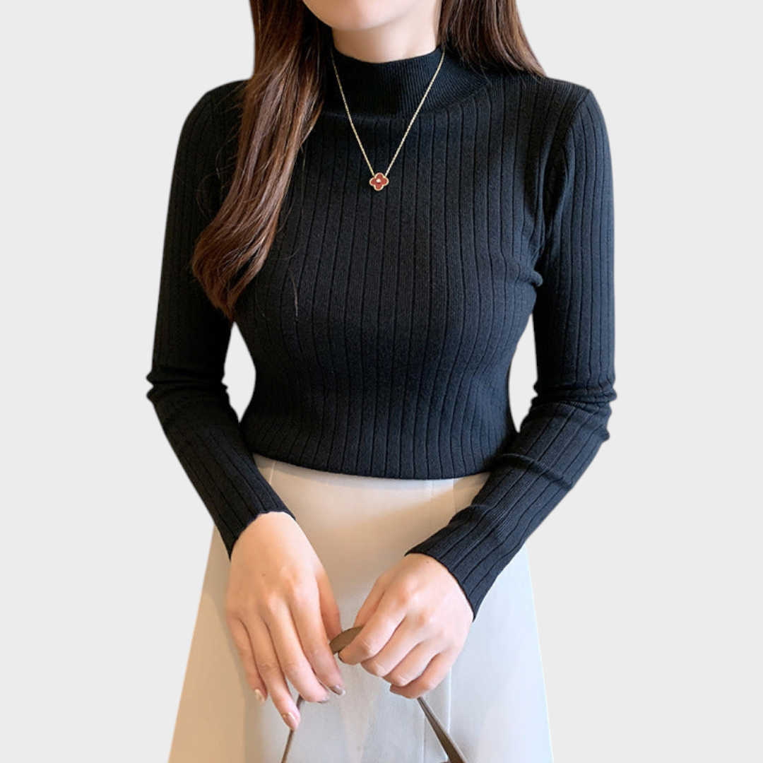 Gretchen | Schmal geschnittenes Stricktop mit halbem Rollkragen