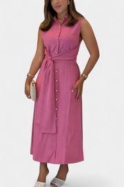Behnaz – Ärmelloses Hemdblusenkleid für Damen mit Gürtel und Kragen – Ansicht 4