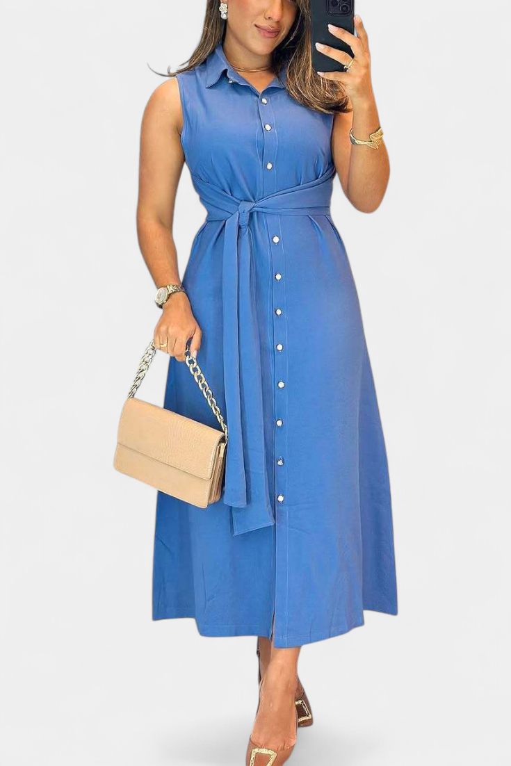 Behnaz – Ärmelloses Hemdblusenkleid für Damen mit Gürtel und Kragen