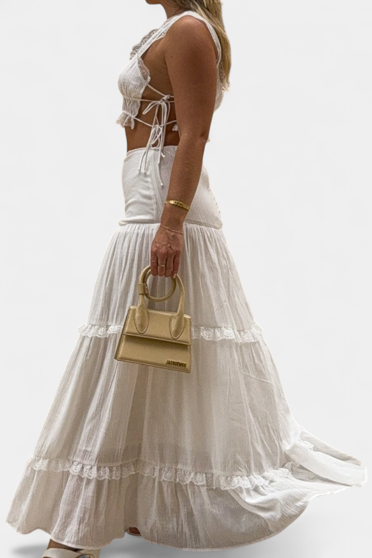 Damen-Set Ilys mit Spitzen-Crop-Top und langem Rock – Ansicht 4