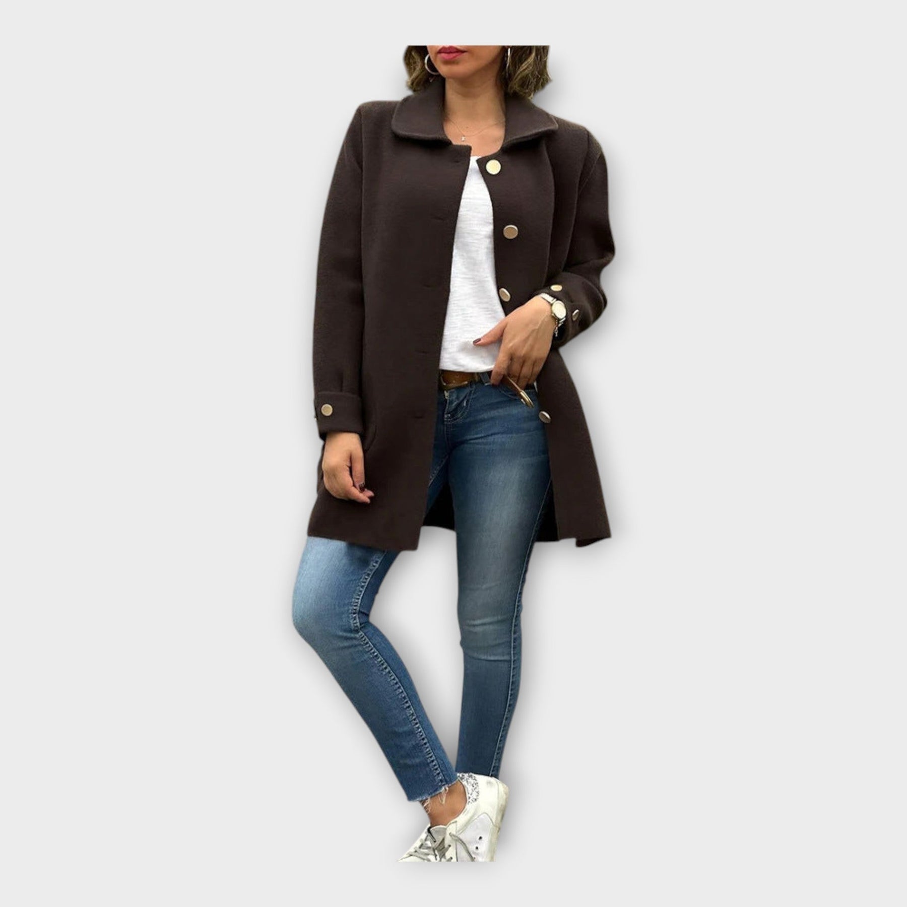 Corinne – Langer Oversize-Mantel für Damen mit Knöpfen – Ansicht 5