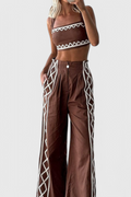 Γυναικείο σετ Mirella με crop top και φαρδύ παντελόνι σε ζιγκ-ζαγκ μοτίβο