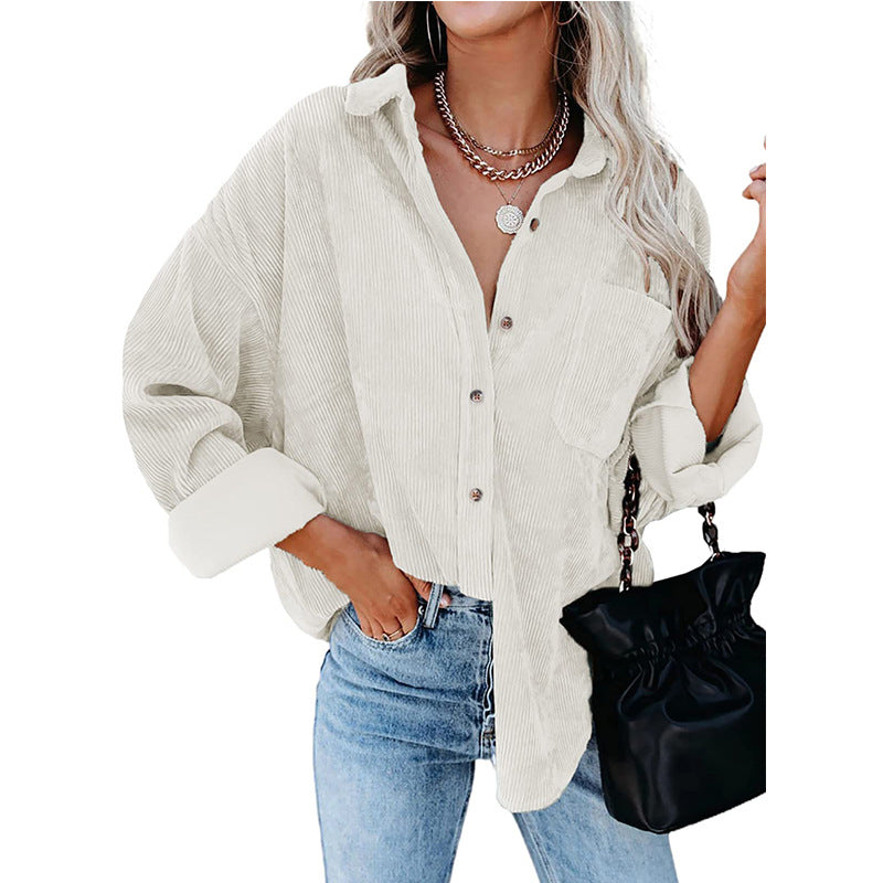Reina – Oversized Cordhemd mit Knöpfen in lockerer Passform – Ansicht 7