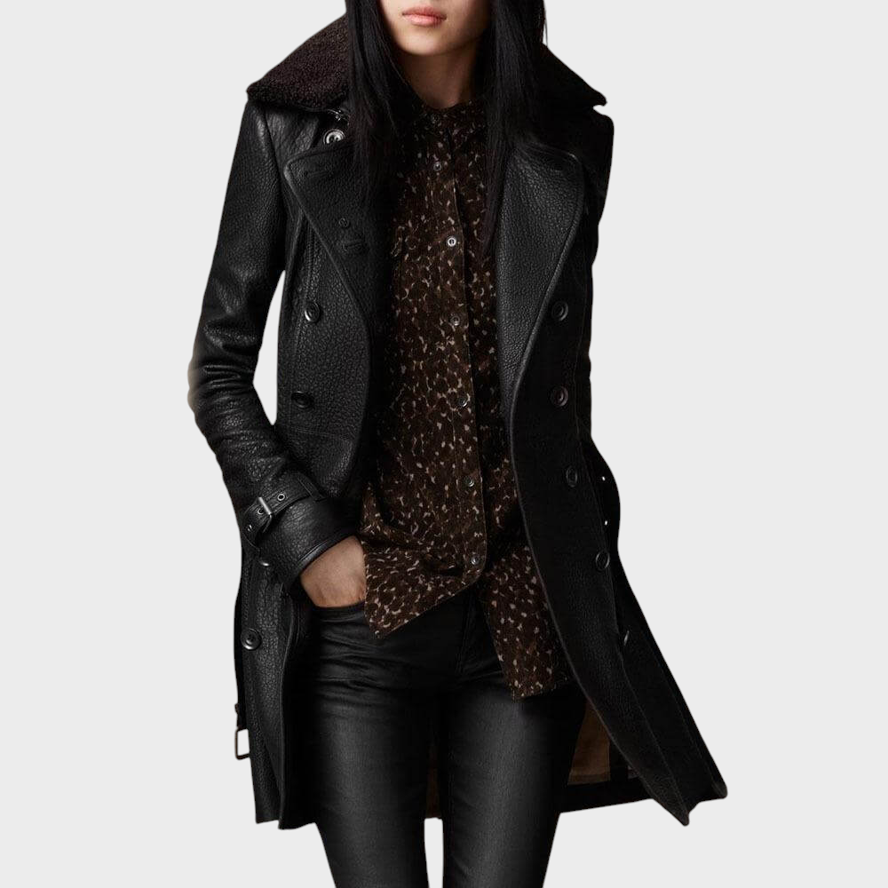 Evelyn – Eleganter 3/4-Ledermantel für Damen