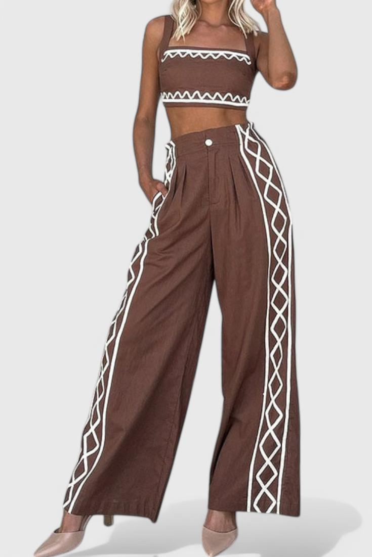 Mirella-Set mit Crop-Top und weit geschnittener Hose mit Zickzackmuster