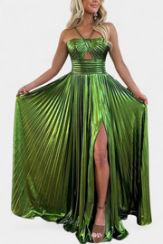Aikaterini – Metallic-Maxikleid für Damen mit gekreuztem Ausschnitt – Ansicht 6