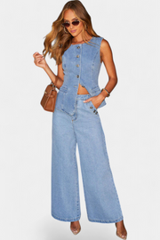Damen-Denim-Set Ludovica mit Weste und weiter Jeans – Ansicht 6