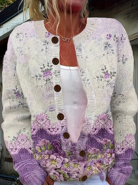 Chloe – Strickjacke für Damen mit Vintage-Blumenmuster – Ansicht 3