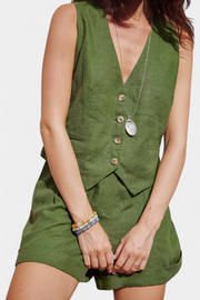 Damen-Leinen-Set Jennifer mit Weste und Shorts – Ansicht 3
