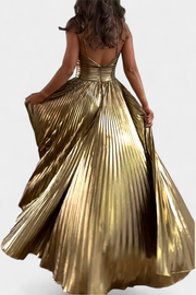 Aikaterini – Metallic-Maxikleid für Damen mit gekreuztem Ausschnitt – Ansicht 2