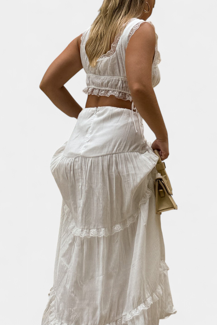Damen-Set Ilys mit Spitzen-Crop-Top und langem Rock – Ansicht 3