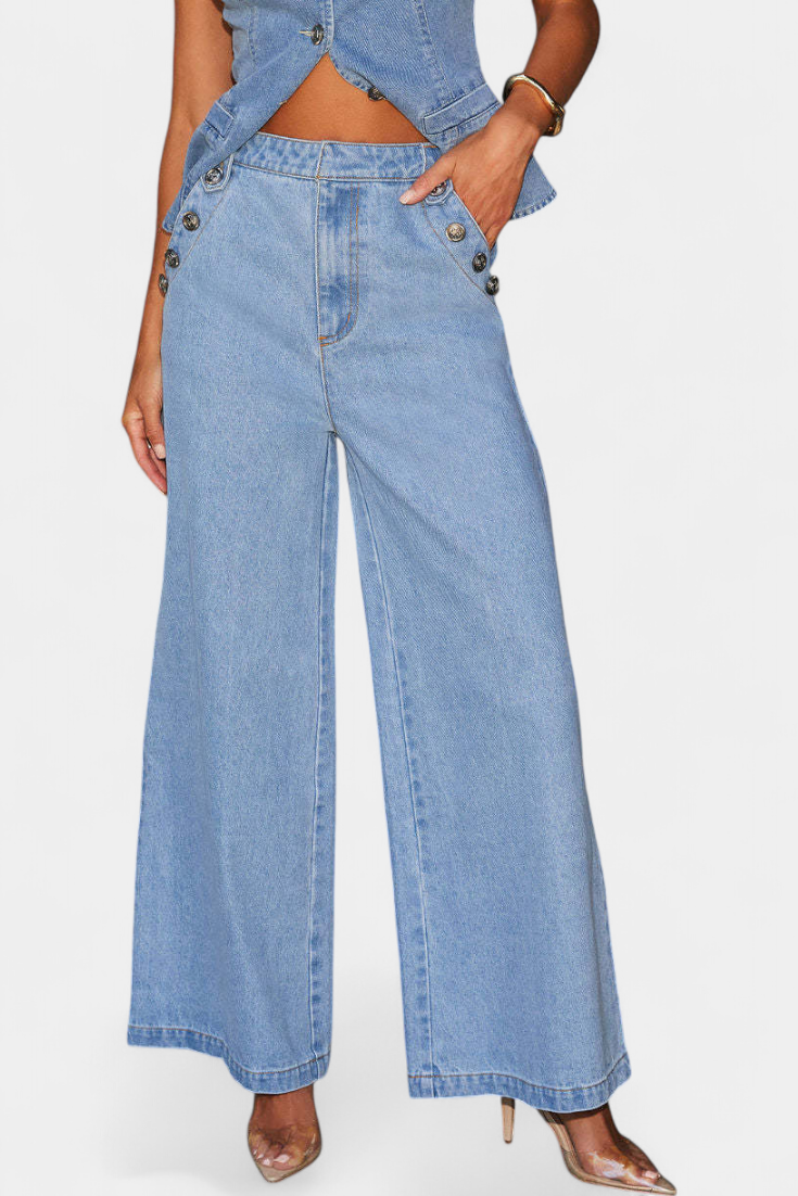 Damen-Denim-Set Ludovica mit Weste und weiter Jeans – Ansicht 9