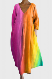 Anne – Langes mehrfarbiges Kleid für Damen mit V-Ausschnitt – Ansicht 6