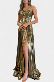 Aikaterini – Metallic-Maxikleid für Damen mit gekreuztem Ausschnitt – Ansicht 3